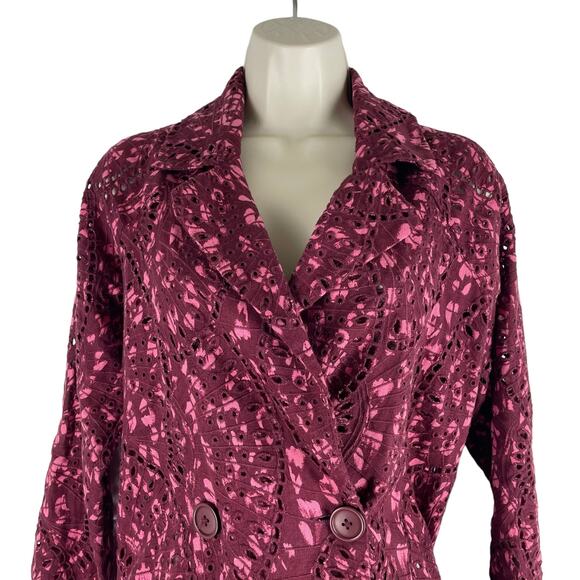 Johnny Was Zaragoza Linen Lace Double Breasted Trench Coat Red Size S - Picture 5 of 12